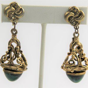 VINTAGE VICTORIAN CABOCHON DANGLE EARRINGS